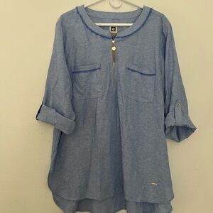 Anne Klein Light Blue Chambray Tunic Top